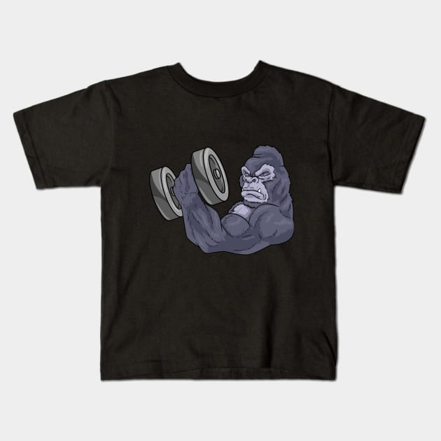 Gorilla as bodybuilder with barbell Kids T-Shirt by Markus Schnabel